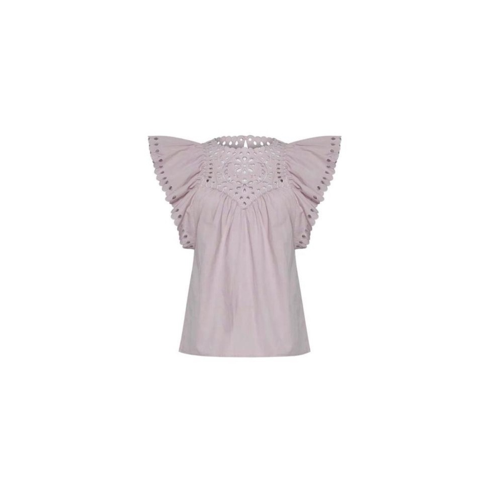 Chic Lilac Eyelet Ruffle Blouse - Picture 3 of 6